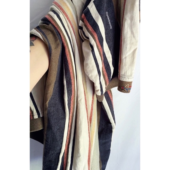 SOLD • Vintage Oversized Retro Striped Color Block Neutral Cotton Henley Top - Picture 7 of 8
